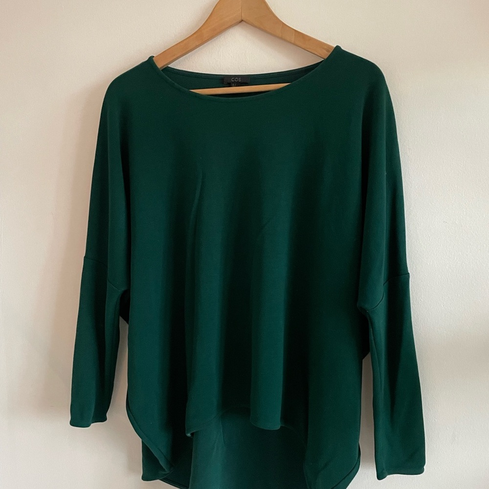 COS Forest Green Classic Oversized Cocoon Minimal Modern Drapey Tunic Knit Top